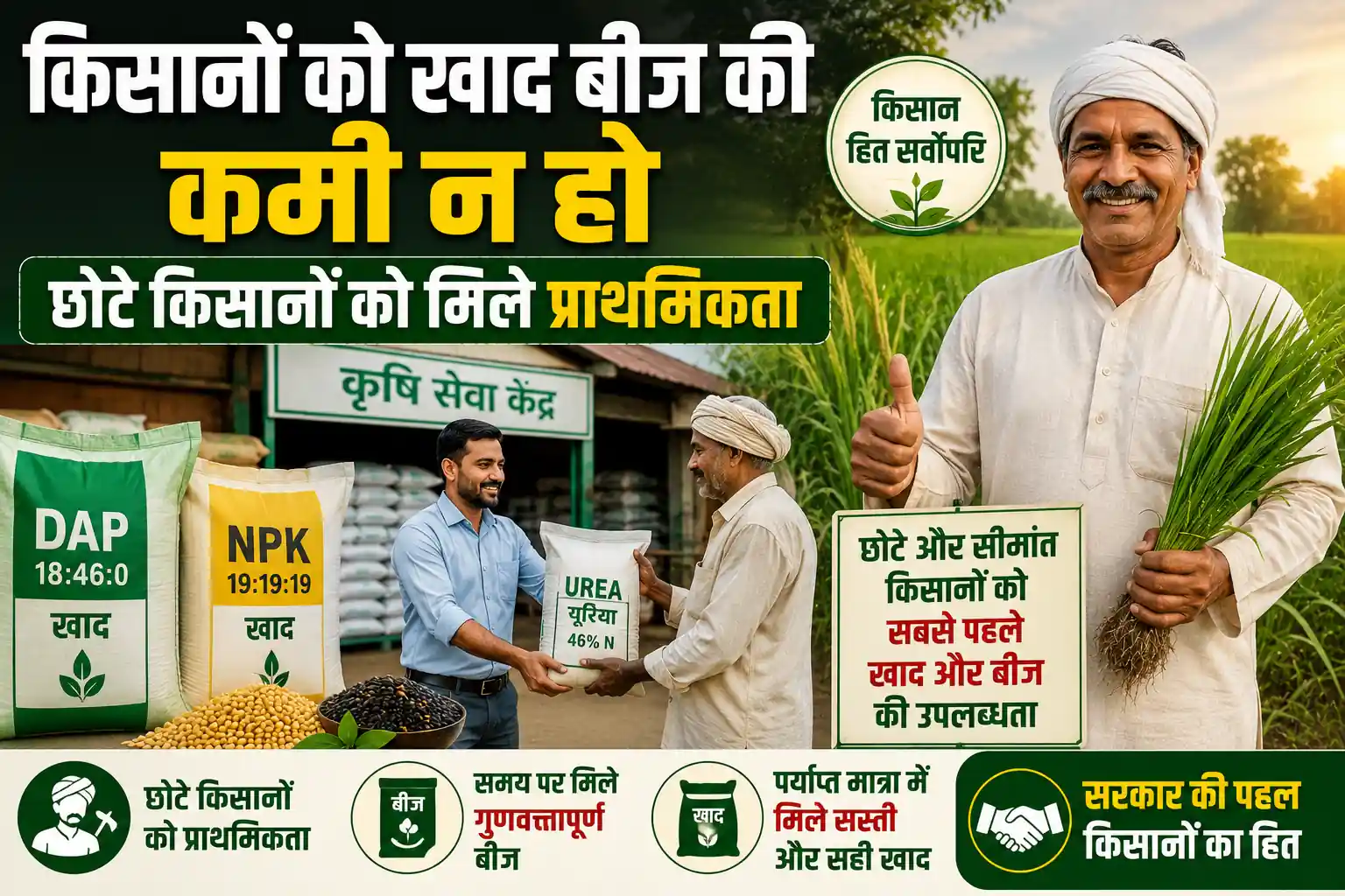 किसानों को खाद बीज की कमी न हो छोटे किसानों को मिले प्राथमिकता